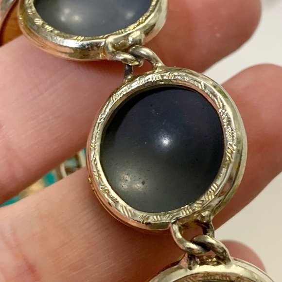 Vintage faux wood grain round link Bracelet lightweight gold MCM mid century - Picture 7 of 9